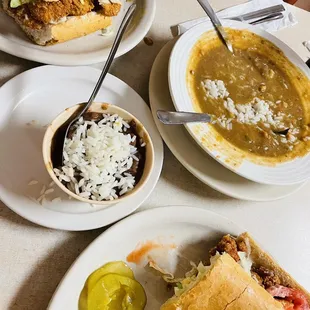 Oyster and shrimp po boys, seafood gumbo, red beans and rice