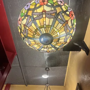 a stained glass light fixture
