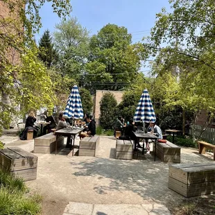 Outdoor patio with umbrellas