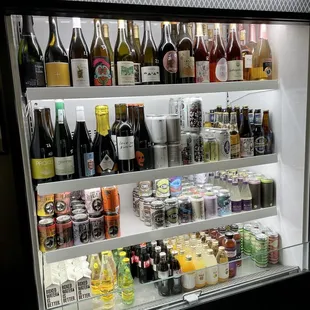 Bottled drinks, beer, wine