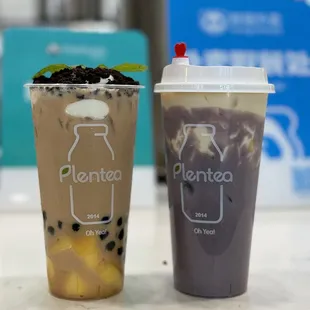 Fresh taro with egg pudding, lactose-free milk, less ice