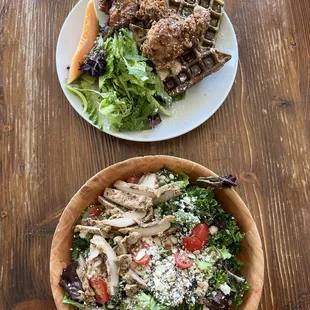 Kale Quinoa Salad and Maccha waffle with fried chicken. Hella good!