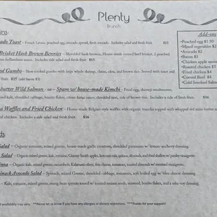 Brunch menu