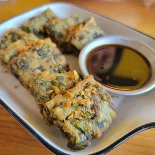 Crispy Chive Cake. This was so good!! Love that dipping sauce