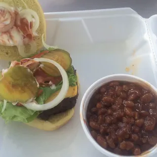 Smoked burger and beans