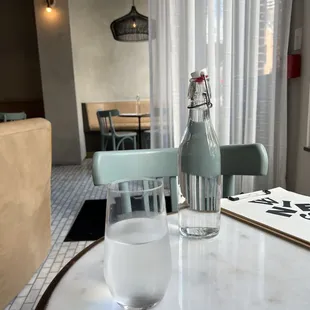 a glass of water on a table