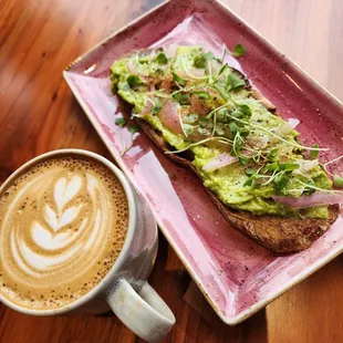 Lattee and avocado toast