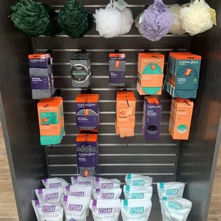 a variety of cleaning products on display