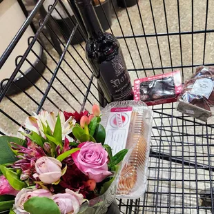 My Valentine stuff and a bottle of wine for a birthday gift.