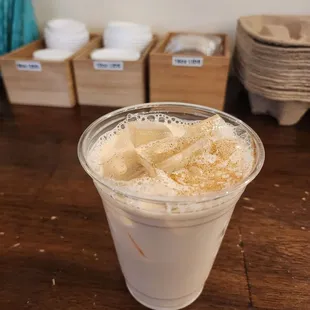 a drink in a plastic cup