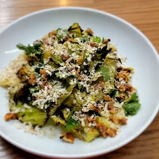 Charred cabbage salad, apple cider vinaigrette, walnut, Belper knolle cheese.