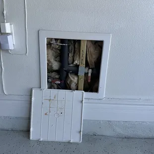 Cut off valve in garage left open by company.