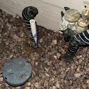 Backflow pvc cut out by company and left as is overnight exposed and filled with water.