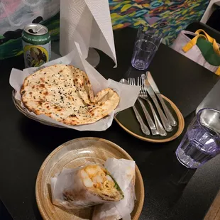 Garlic Naan and a Shrimp Kaathi Roll.