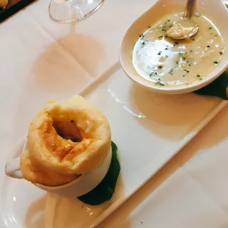 Black Pepper & Parmesan Souffl, uni & Dungeness crab fondue