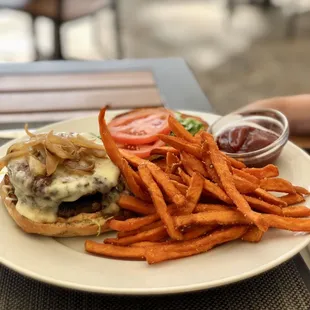 Kahala Burger with sweet potato fries $26