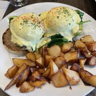 Turkey Sausage Patties, Avocado, Spinach & Tomato Benedict
