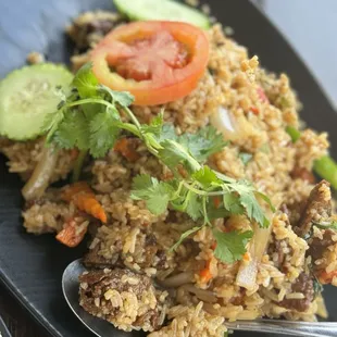 Spicy Basil Fried Rice (with vegan duck)