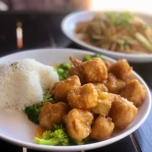 two plates of food on a table