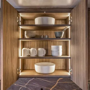 Interior box construction available in a variety of finishes for an upgraded appearance, with recessed lighting to complete the look.