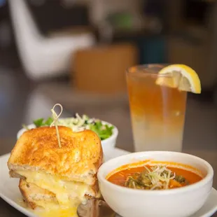 Delicious Grilled Cheese Sandwich and Tomato and Basil Soup