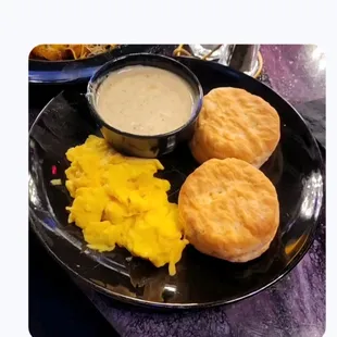 Biscuits and gravy (bacon not pictured)