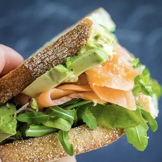 Smoked salmon, avocado sandwich