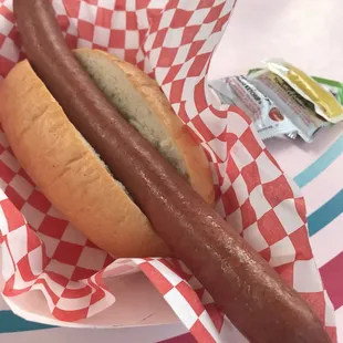 a hot dog in a bun