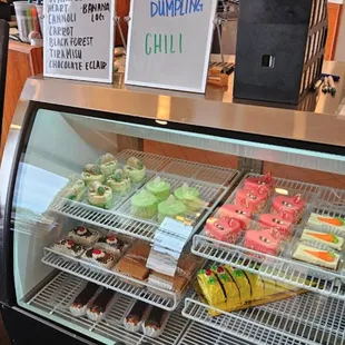 a display of pastries and desserts