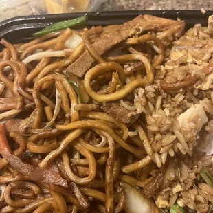 Pork lo mien with chicken fried rice