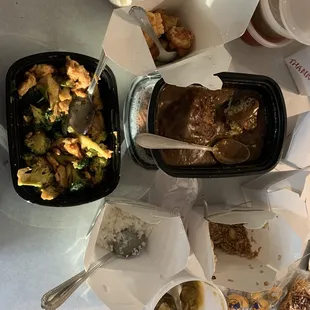 Chicken with broccoli, egg foo yung, chicken chow mein