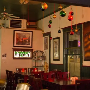 Christmas decorations inside the restaurant