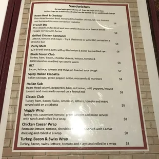 Current menu