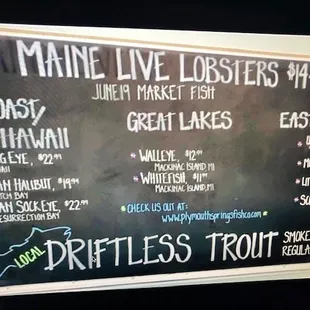 menu of maine live lobsters