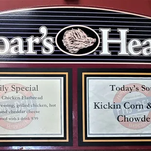 This is a view of the daily special and soup of the day.  Photo taken July 3, 2021.
