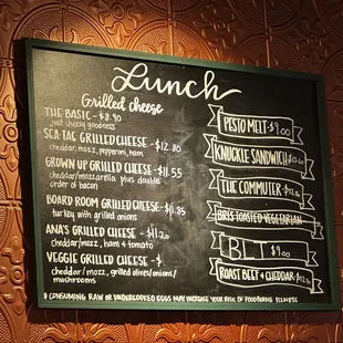 Lunch menu