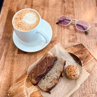 Mocha plus the most delicious Banana Bread   at Pono Potions, Hawaii. Simply love  The ambiance and wood work is on point.