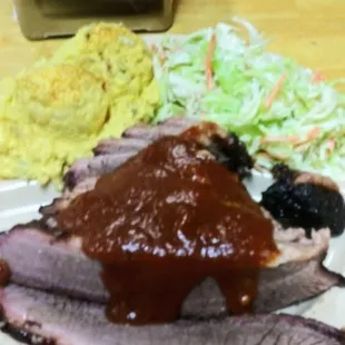 Brisket special with potato salad and coleslaw.