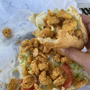 Shrimp poboy. This isn&apos;t even the overstuffed this is regular they&apos;re just not stingy at all!!!