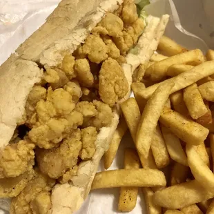 Shrimp poboy with fries