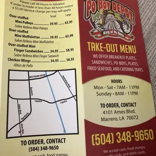 the menu for the restaurant
