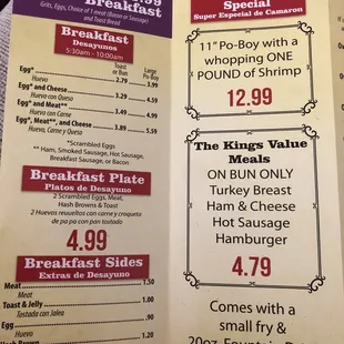 breakfast menu and prices