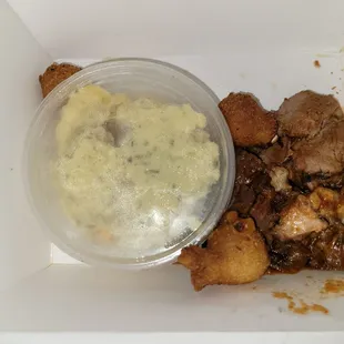 brisket hush puppies and potatoe salad