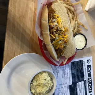 Jack fruit Philly with French fries &amp; potato salad, with ranch