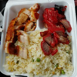 Char Sui and Roast pork with Fried Rice plate