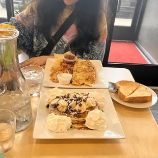 chunky monkey pancakes and Mexican omelette