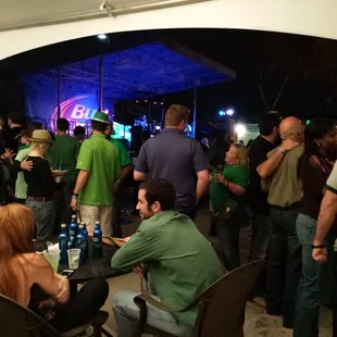 St patty s day party in the parking lot, free cover and live entertainment.