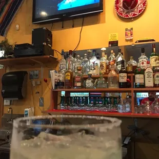 One bar, one bar stool, one television, but certainly not one margarita.  Quirky, quaint and welcoming!