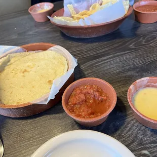 Flour tortillas, salsa and cheese