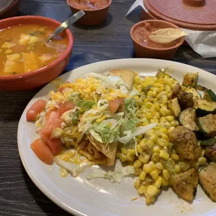 From the Lunch Menu #6 Tortilla Soup, Crispy Taco. Corn &amp; roasted vegetables